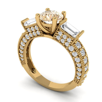 2.33 cttw Natural Morganite Three-Stone Engagement Ring - Solid Yellow Gold (VVS1, Round Cut,6.5mm)