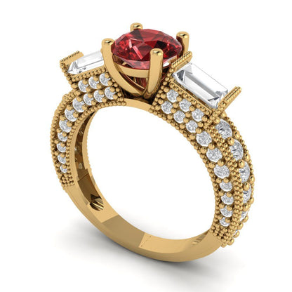 2.33 cttw Natural Garnet Three-Stone Engagement Ring - Solid Gold (Round Cut,6.5mm)