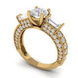 2.14 ct Brilliant Round Cut Natural Diamond Stone Clarity SI1-2 Color G-H Yellow Gold Solitaire with Accents Three-Stone Ring