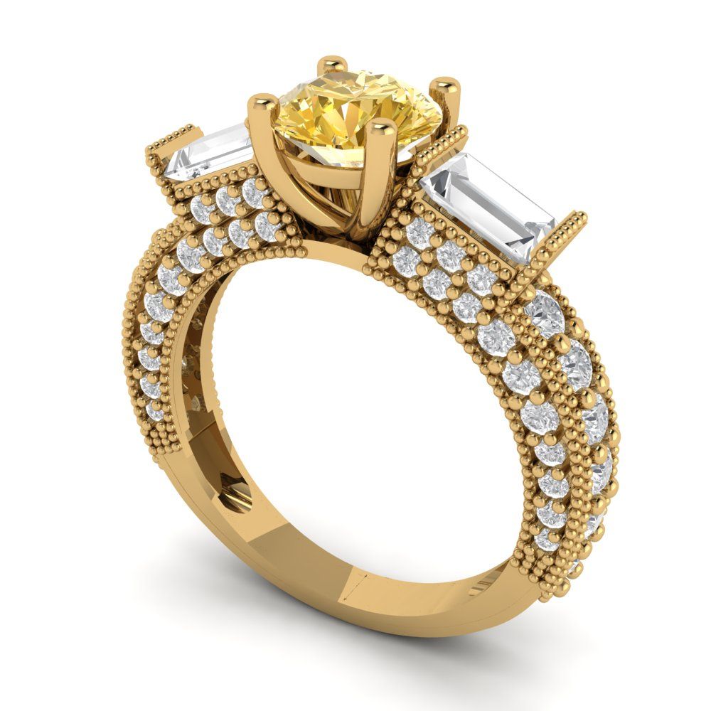 2.33 cttw Natural Citrine Three-Stone Engagement Ring - Solid Yellow Gold (VVS1, Round Cut,6.5mm)