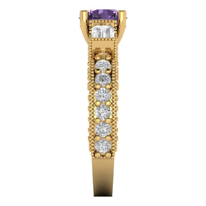 2.33 cttw Simulated Alexandrite Three-Stone Engagement Ring - Solid Gold (Round Cut,6.5mm)