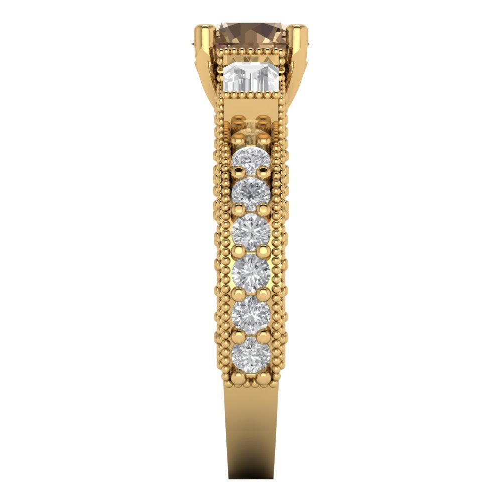 2.33 cttw Zirconia Simulated Champagne Diamond Three-Stone Engagement Ring - Solid Gold (VVS1, Round Cut,6.5mm)