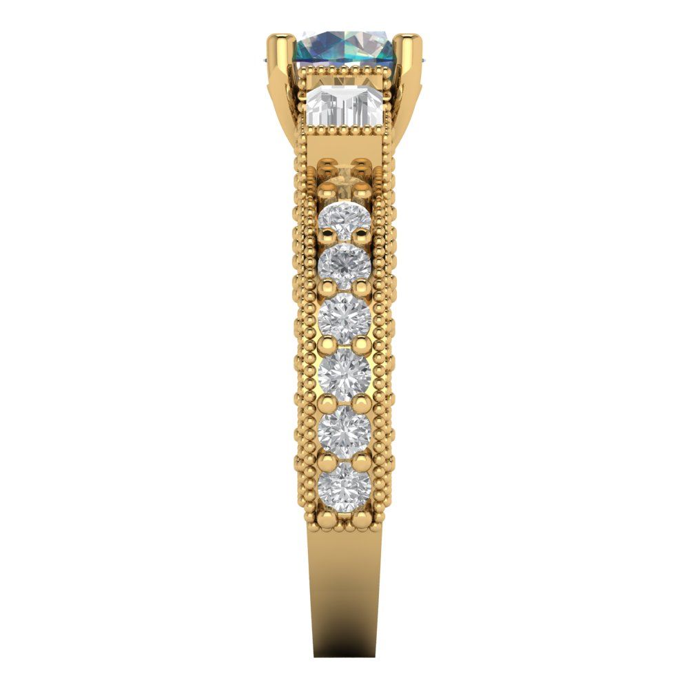 2.33 cttw Blue Moissanite Three-Stone Engagement Ring - Solid Gold (Round Cut,6.5mm)