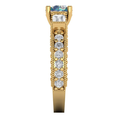 2.33 cttw Blue Moissanite Three-Stone Engagement Ring - Solid Gold (Round Cut,6.5mm)