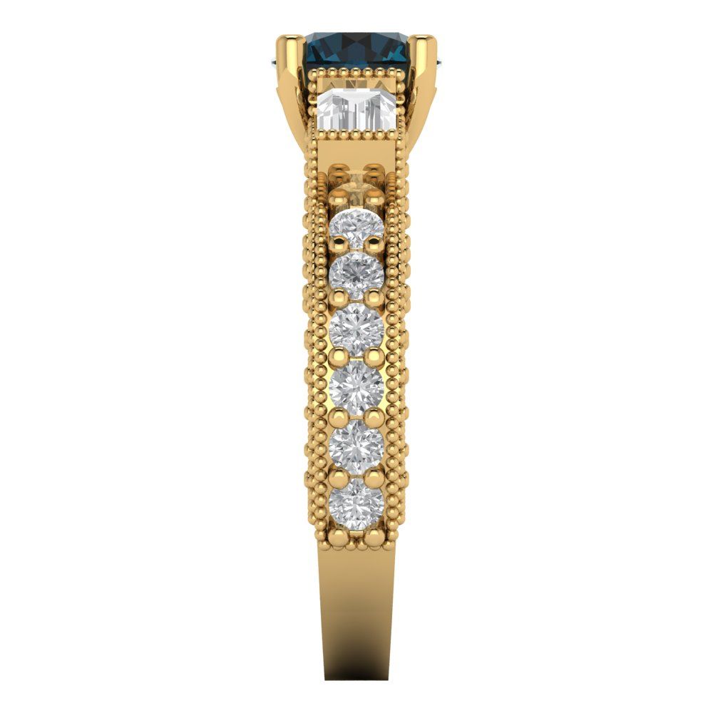 2.33 cttw Natural London Blue Topaz Three-Stone Engagement Ring - Solid Gold (Round Cut,6.5mm)