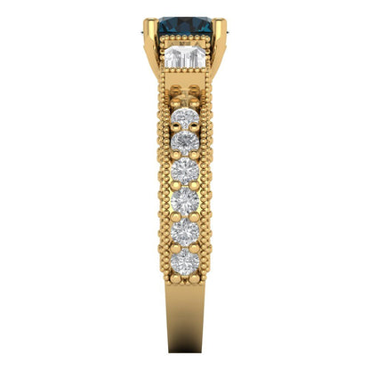 2.33 cttw Natural London Blue Topaz Three-Stone Engagement Ring - Solid Gold (Round Cut,6.5mm)