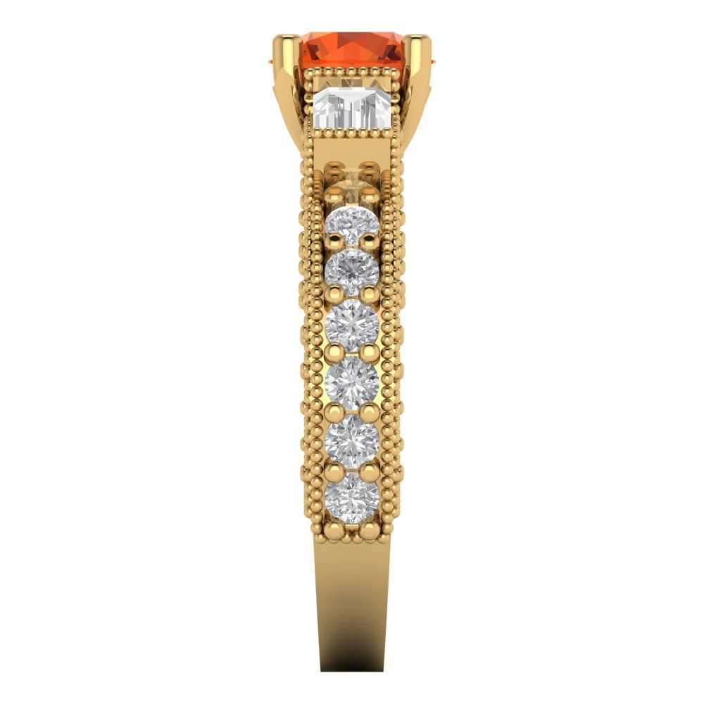 2.33 cttw Zirconia Simulated Red Diamond Three-Stone Engagement Ring - Solid Yellow Gold (VVS1, Round Cut,6.5mm)