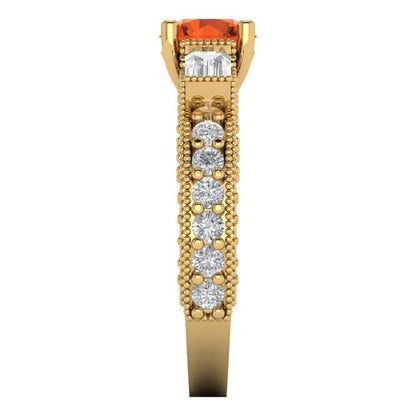 2.33 cttw Zirconia Simulated Red Diamond Three-Stone Engagement Ring - Solid Yellow Gold (VVS1, Round Cut,6.5mm)
