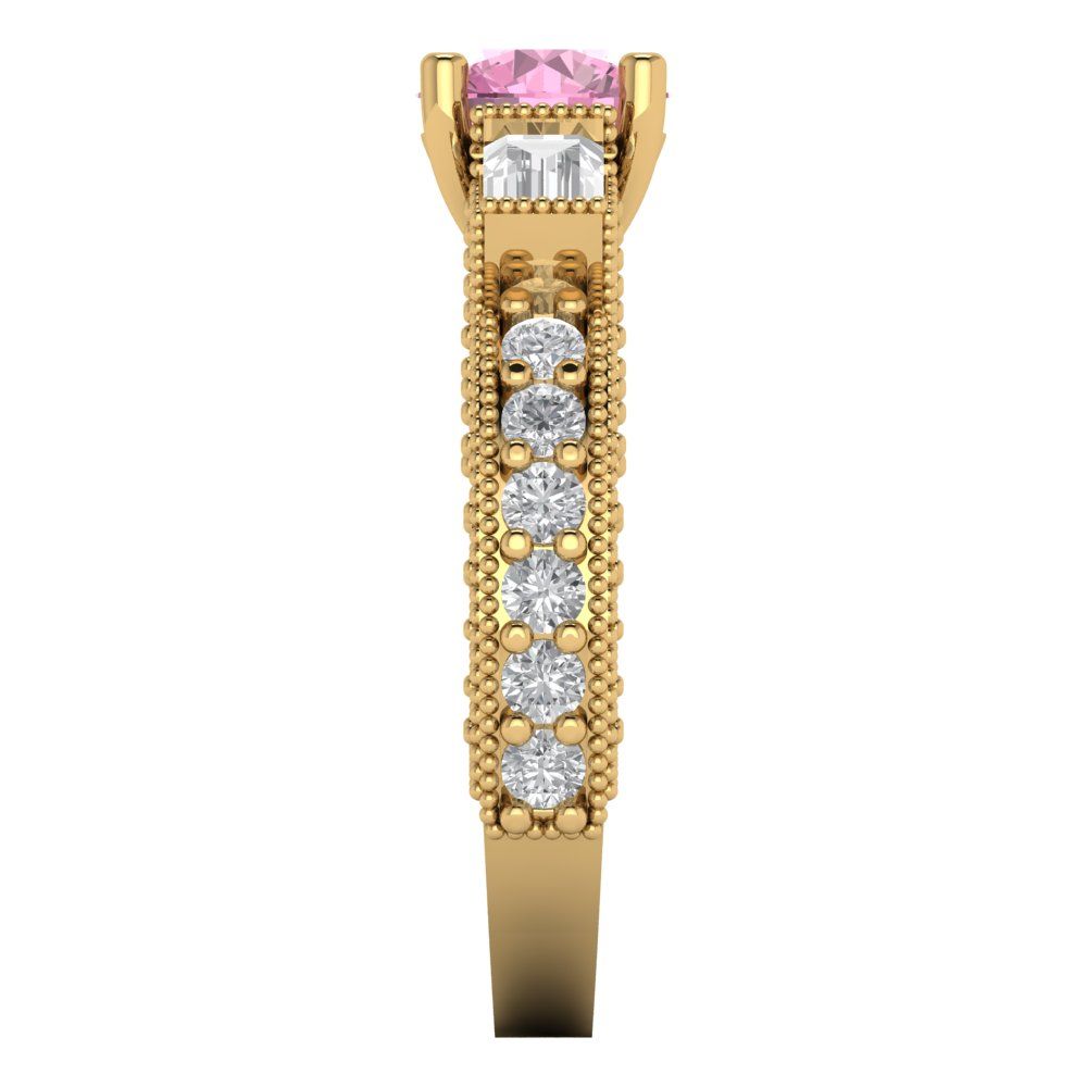 2.33 cttw Zirconia Simulated Pink Diamond Three-Stone Engagement Ring - Solid Gold (VVS1, Round Cut,6.5mm)