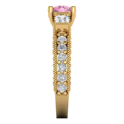 2.33 cttw Zirconia Simulated Pink Diamond Three-Stone Engagement Ring - Solid Gold (VVS1, Round Cut,6.5mm)