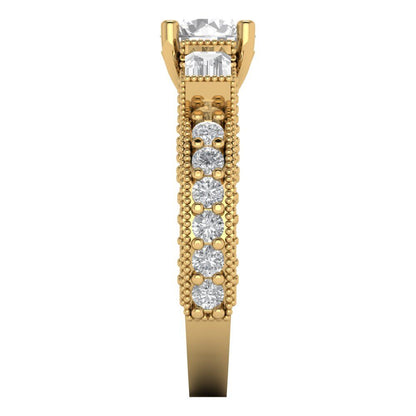 2.33 cttw Zirconia Simulated Diamond Three-Stone Engagement Ring - Solid Gold (VVS1, Round Cut,6.5mm)