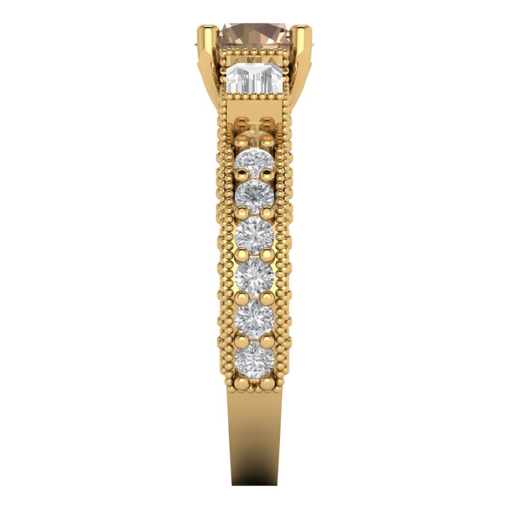 2.33 cttw Yellow Moissanite Three-Stone Engagement Ring - Solid Gold (Round Cut,6.5mm)