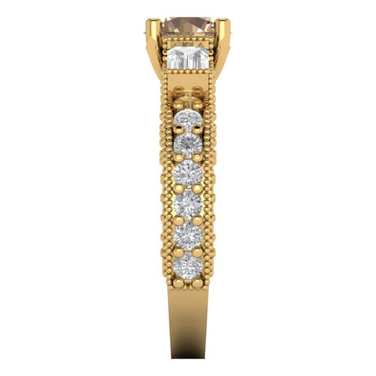 2.33 cttw Yellow Moissanite Three-Stone Engagement Ring - Solid Gold (Round Cut,6.5mm)