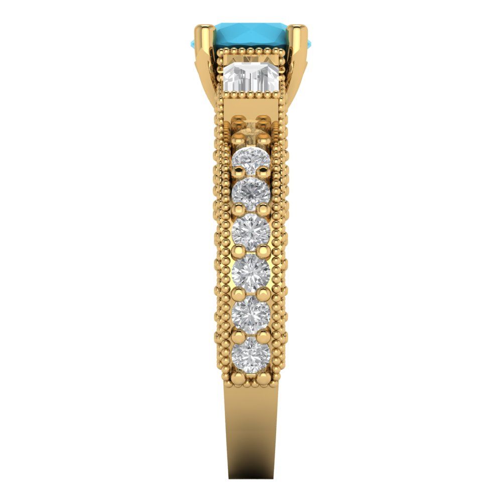 2.33 cttw Simulated Turquoise Three-Stone Engagement Ring - Solid Gold (Round Cut,6.5mm)