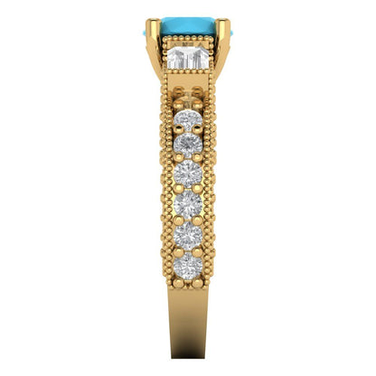 2.33 cttw Simulated Turquoise Three-Stone Engagement Ring - Solid Gold (Round Cut,6.5mm)