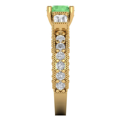 2.33 cttw Zirconia Simulated Green Diamond Three-Stone Engagement Ring - Solid Gold (VVS1, Round Cut,6.5mm)