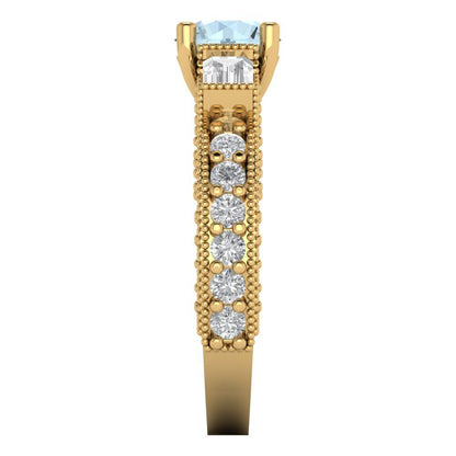 2.33 cttw Zirconia Simulated Blue Diamond Three-Stone Engagement Ring - Solid Gold (VVS1, Round Cut,6.5mm)