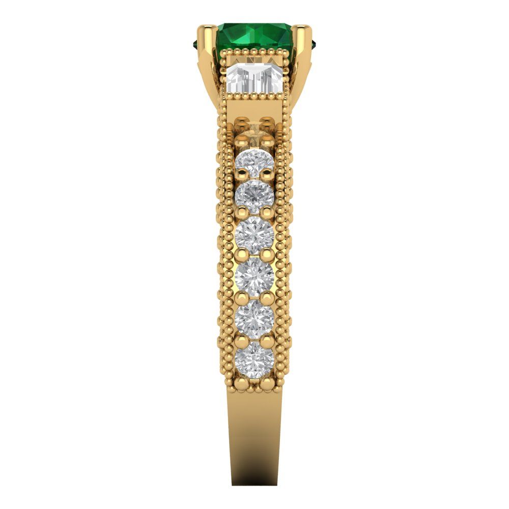 2.33 cttw Simulated Emerald Three-Stone Engagement Ring - Solid Gold (Round Cut,6.5mm)