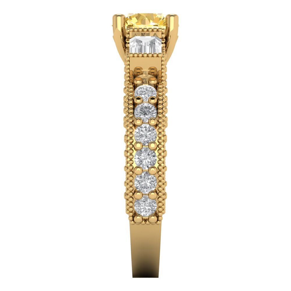 2.33 cttw Zirconia Simulated Yellow Diamond Three-Stone Engagement Ring - Solid Gold (VVS1, Round Cut,6.5mm)