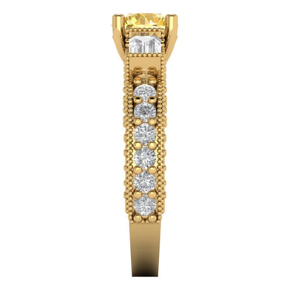 2.33 cttw Zirconia Simulated Yellow Diamond Three-Stone Engagement Ring - Solid Gold (VVS1, Round Cut,6.5mm)