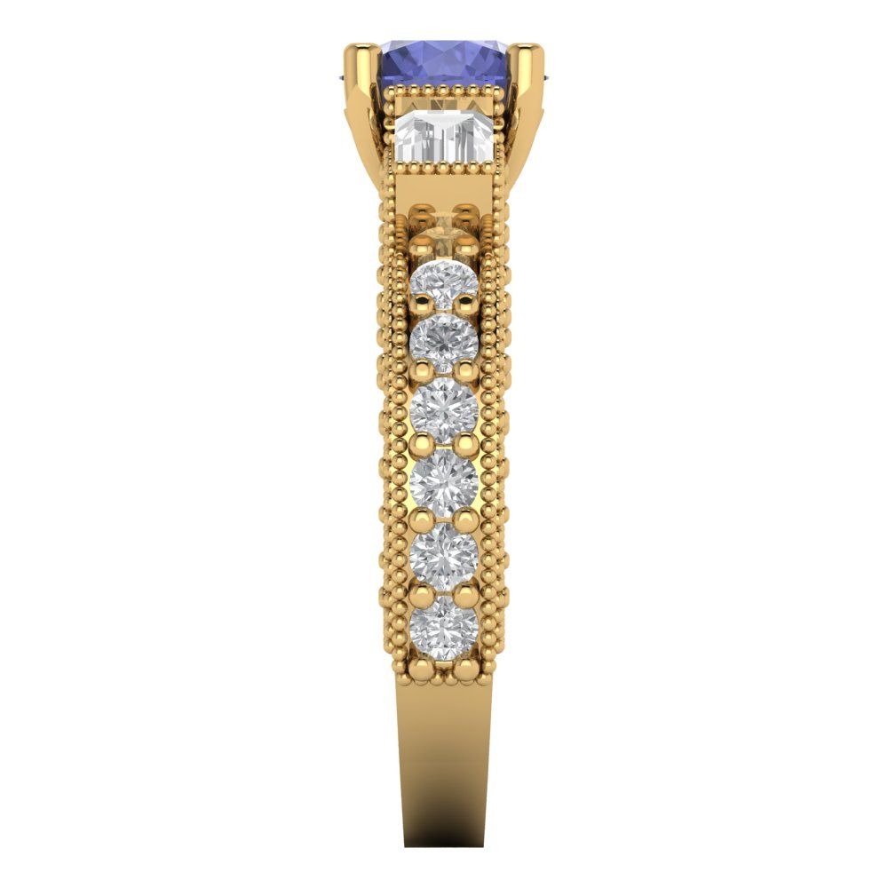 2.33 cttw Simulated Tanzanite Three-Stone Engagement Ring - Solid Yellow Gold (VVS1, Round Cut,6.5mm)
