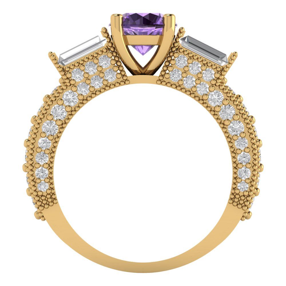 2.33 cttw Simulated Alexandrite Three-Stone Engagement Ring - Solid Gold (Round Cut,6.5mm)