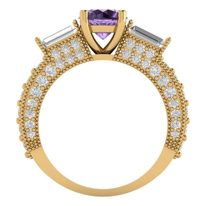 2.33 cttw Simulated Alexandrite Three-Stone Engagement Ring - Solid Gold (Round Cut,6.5mm)