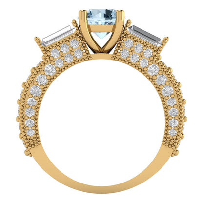 2.33 cttw Natural Swiss Blue Topaz Three-Stone Engagement Ring - Solid Gold (Round Cut,6.5mm)