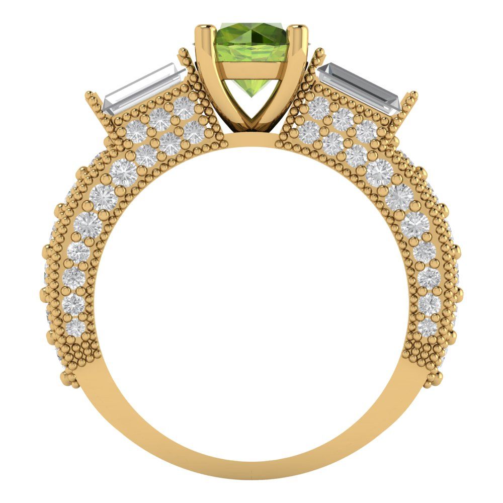 2.33 cttw Natural Peridot Three-Stone Engagement Ring - Solid Gold (Round Cut,6.5mm)