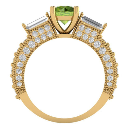 2.33 cttw Natural Peridot Three-Stone Engagement Ring - Solid Gold (Round Cut,6.5mm)