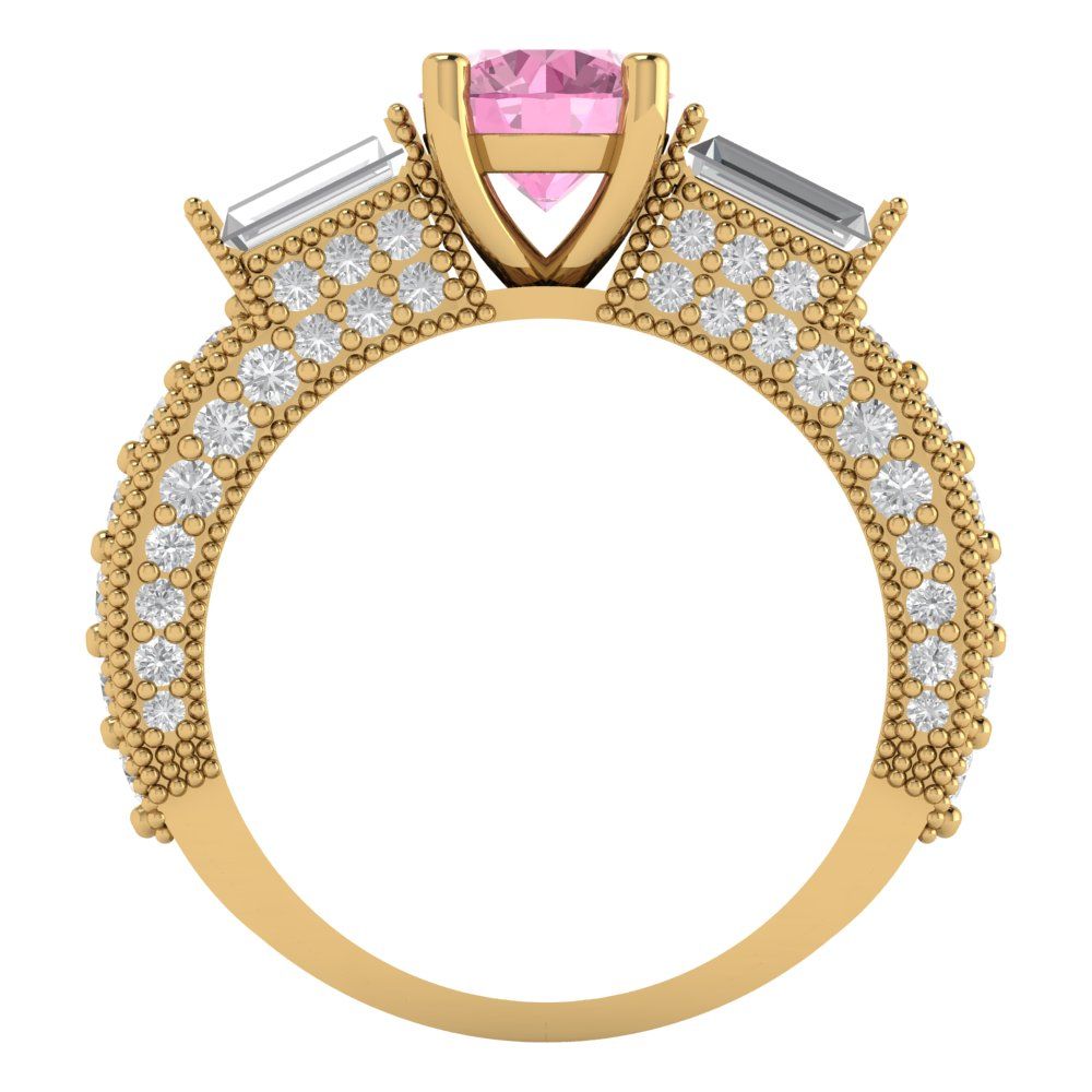 2.33 cttw Zirconia Simulated Pink Diamond Three-Stone Engagement Ring - Solid Gold (VVS1, Round Cut,6.5mm)