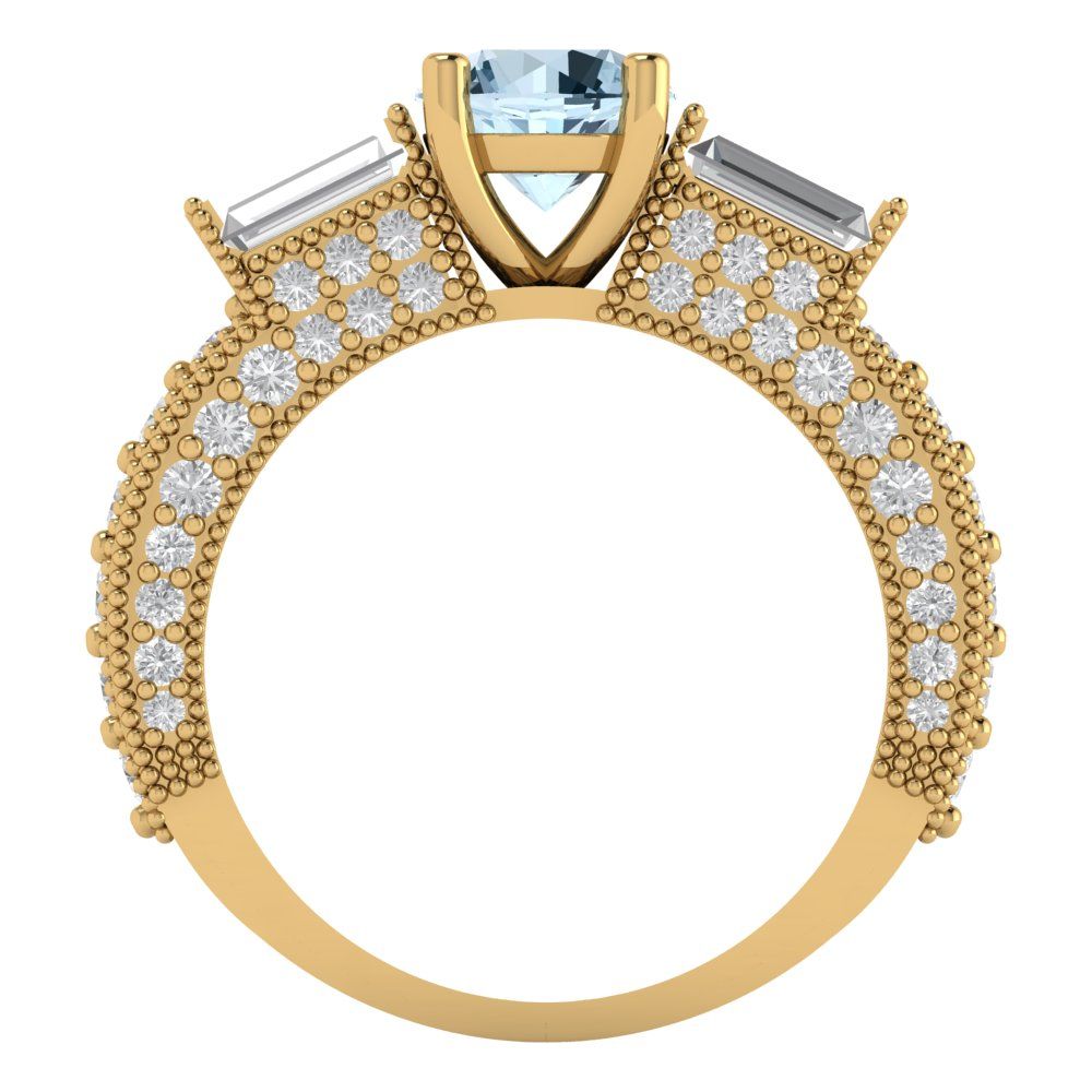 2.33 cttw Zirconia Simulated Blue Diamond Three-Stone Engagement Ring - Solid Gold (VVS1, Round Cut,6.5mm)