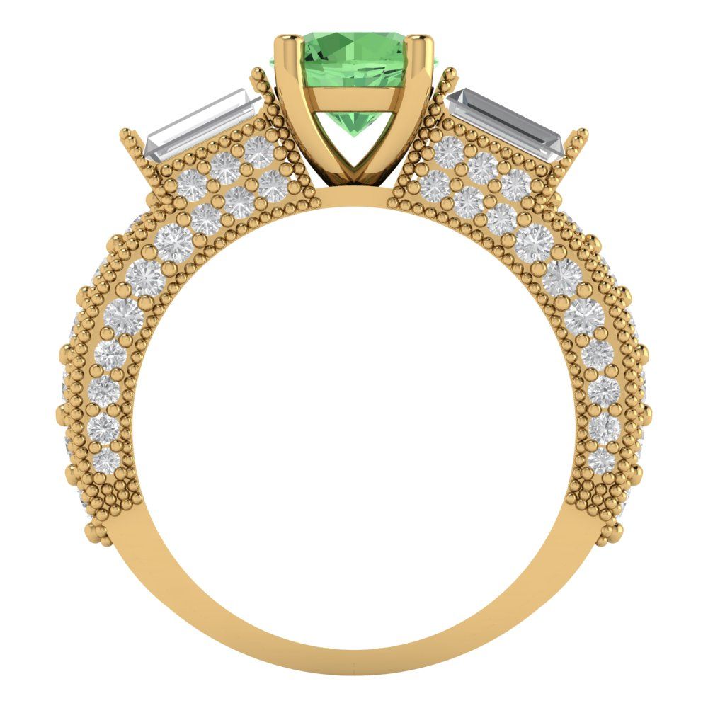 2.33 cttw Zirconia Simulated Green Diamond Three-Stone Engagement Ring - Solid Gold (VVS1, Round Cut,6.5mm)