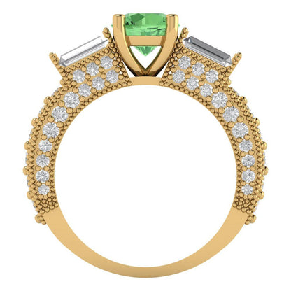 2.33 cttw Zirconia Simulated Green Diamond Three-Stone Engagement Ring - Solid Gold (VVS1, Round Cut,6.5mm)