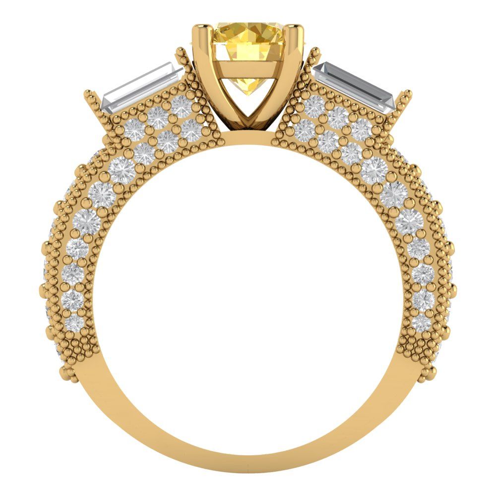 2.33 cttw Natural Citrine Three-Stone Engagement Ring - Solid Yellow Gold (VVS1, Round Cut,6.5mm)