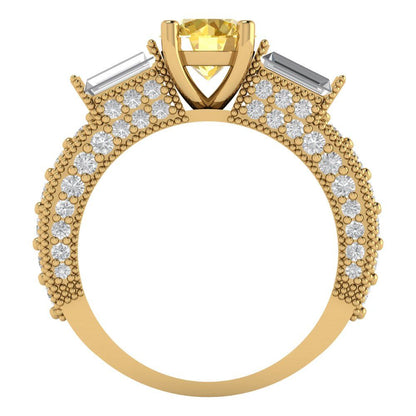 2.33 cttw Natural Citrine Three-Stone Engagement Ring - Solid Yellow Gold (VVS1, Round Cut,6.5mm)