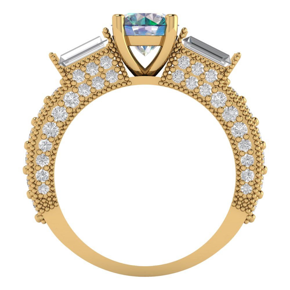 2.33 cttw Blue Moissanite Three-Stone Engagement Ring - Solid Gold (Round Cut,6.5mm)