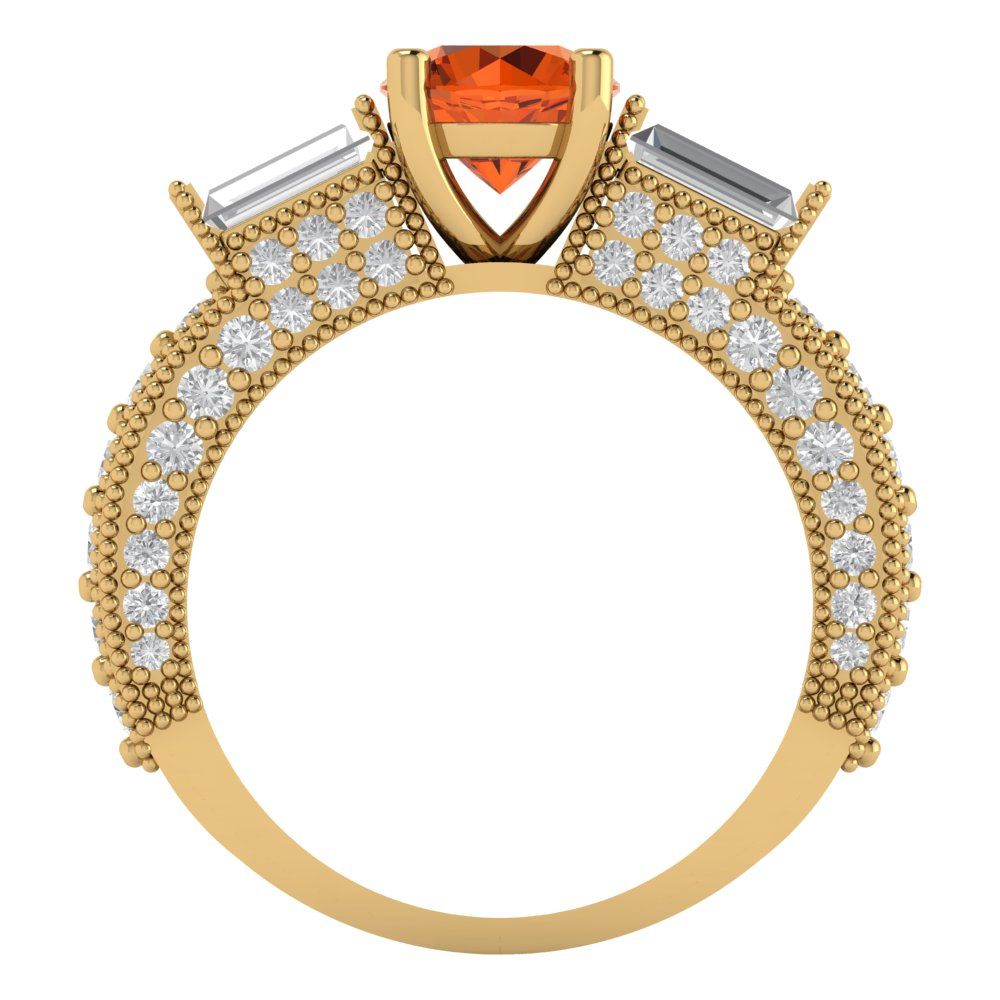 2.33 cttw Zirconia Simulated Red Diamond Three-Stone Engagement Ring - Solid Yellow Gold (VVS1, Round Cut,6.5mm)