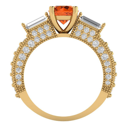 2.33 cttw Zirconia Simulated Red Diamond Three-Stone Engagement Ring - Solid Yellow Gold (VVS1, Round Cut,6.5mm)