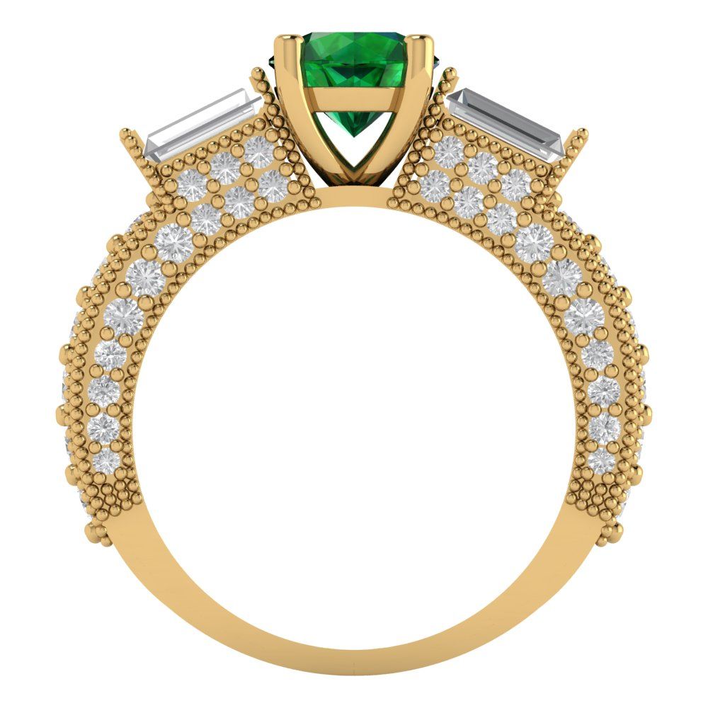2.33 cttw Simulated Emerald Three-Stone Engagement Ring - Solid Gold (Round Cut,6.5mm)