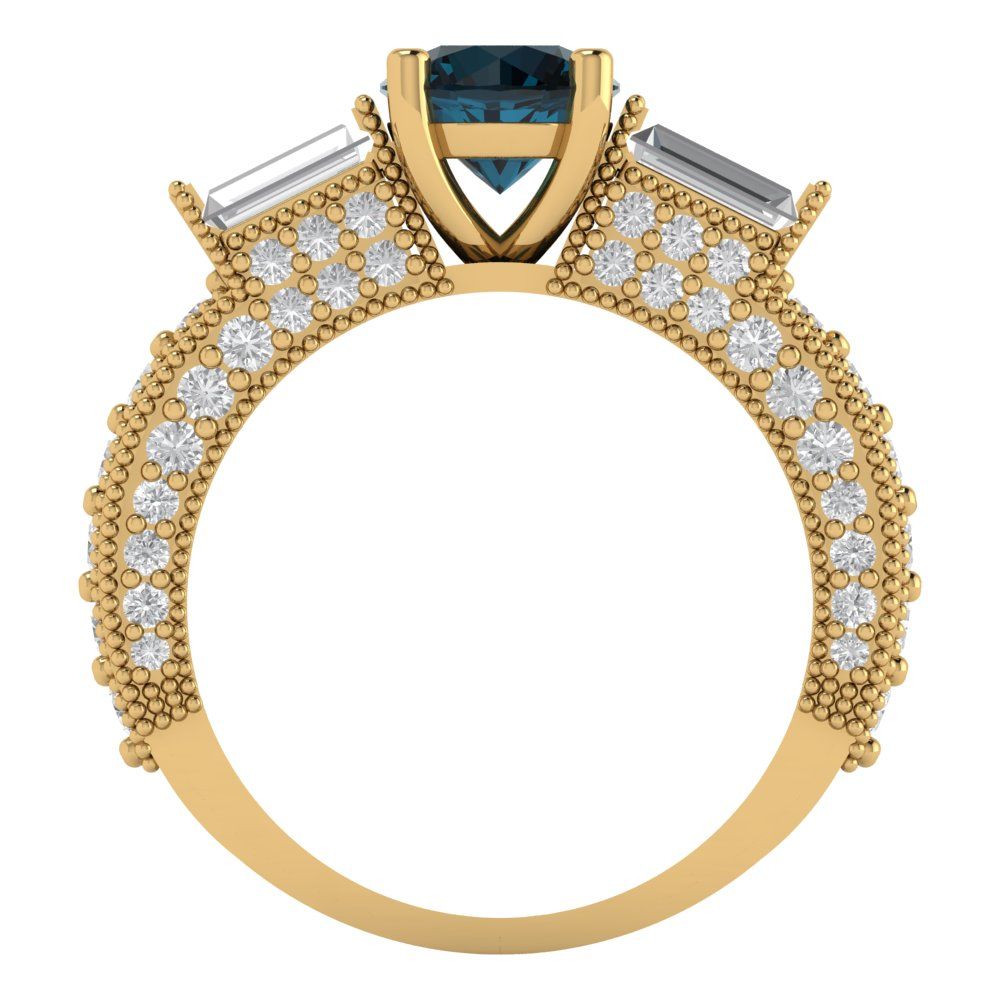 2.33 cttw Natural London Blue Topaz Three-Stone Engagement Ring - Solid Gold (Round Cut,6.5mm)