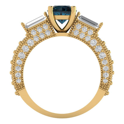 2.33 cttw Natural London Blue Topaz Three-Stone Engagement Ring - Solid Gold (Round Cut,6.5mm)