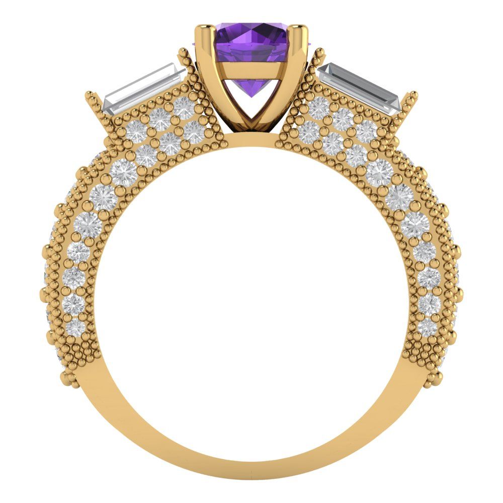 2.33 cttw Natural Amethyst Three-Stone Engagement Ring - Solid Gold (Round Cut,6.5mm)