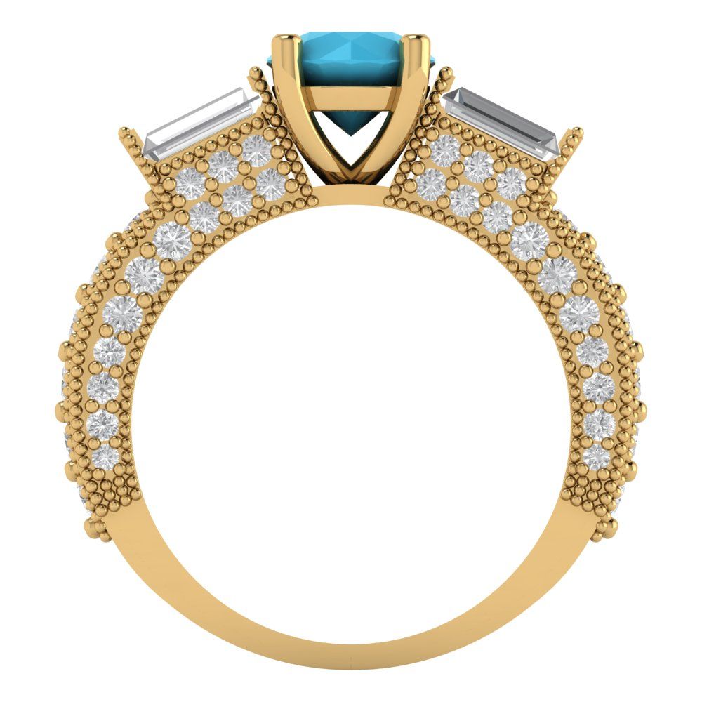 2.33 cttw Simulated Turquoise Three-Stone Engagement Ring - Solid Gold (Round Cut,6.5mm)