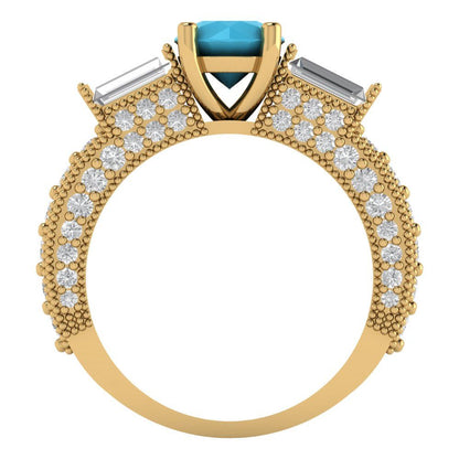 2.33 cttw Simulated Turquoise Three-Stone Engagement Ring - Solid Gold (Round Cut,6.5mm)