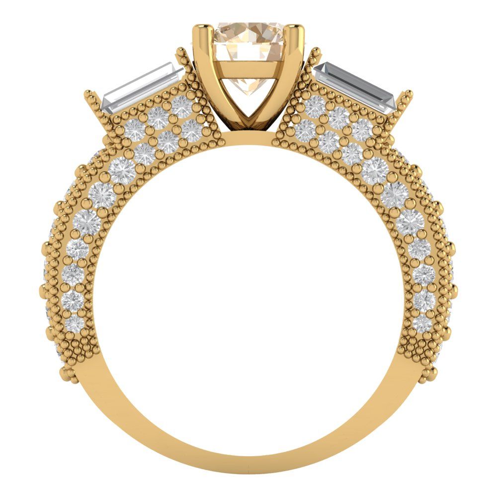 2.33 cttw Natural Morganite Three-Stone Engagement Ring - Solid Yellow Gold (VVS1, Round Cut,6.5mm)