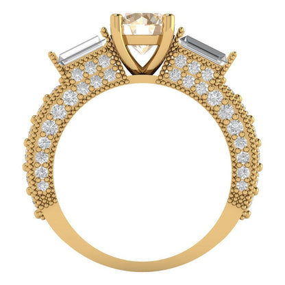 2.33 cttw Natural Morganite Three-Stone Engagement Ring - Solid Yellow Gold (VVS1, Round Cut,6.5mm)