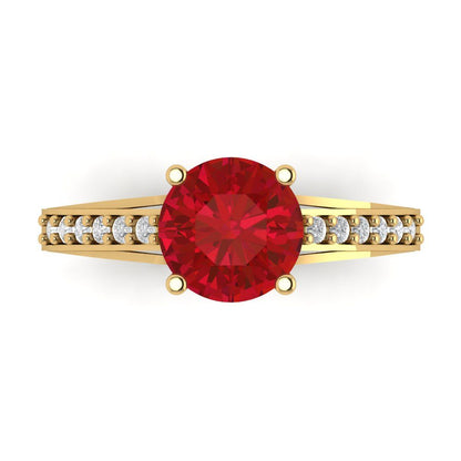 2.21 cttw Simulated Pink Tourmaline Solitaire with Zirconia Simulated Diamond Accents Engagement Ring - Solid Gold (Round Cut,8.0mm)