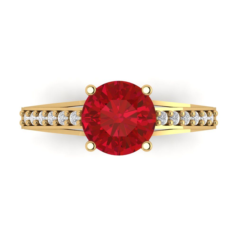 2.21 cttw Simulated Ruby Solitaire with Zirconia Simulated Diamond Accents Engagement Ring - Solid Gold (Round Cut,8.0mm)