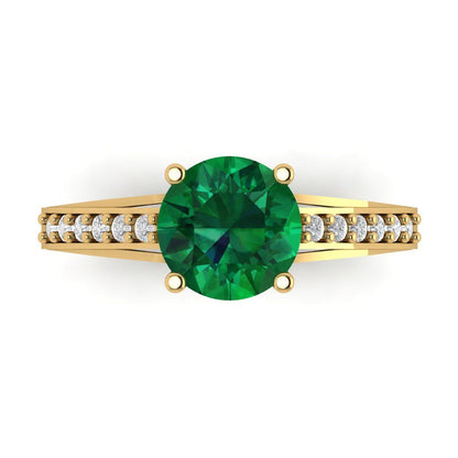 2.21 cttw Simulated Emerald Solitaire with Zirconia Simulated Diamond Accents Engagement Ring - Solid Gold (Round Cut,8.0mm)